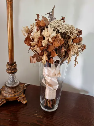 Dried Floral Bouquet in Clear Glass Vase - Ready to Display