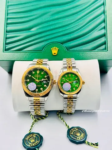 Pair of Rolex Datejust Two-Tone Watches with Green Dial