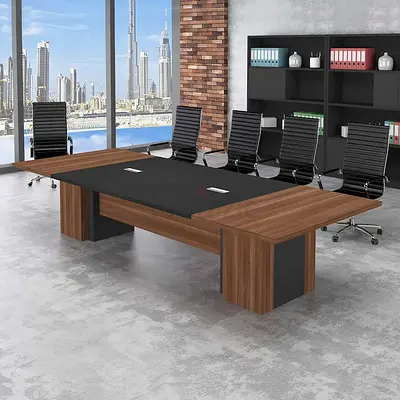 Modern Wooden Conference Table with Black Inlay - Meeting Table Design