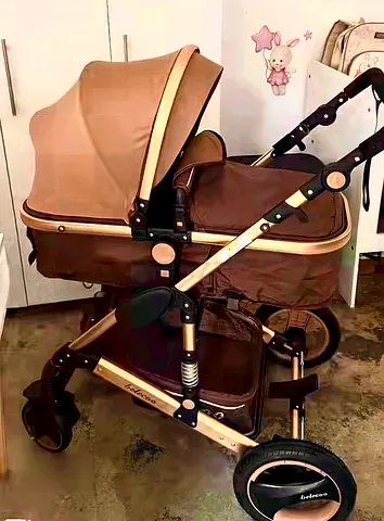 Convertible 3-in-1 Baby Stroller with Bassinet - Brown/Gold