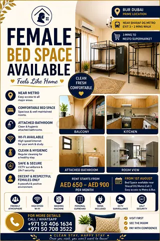 PREMIUM FEMALES ONLY BED SPACE