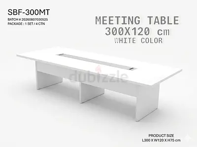 White 300x120 cm Meeting Table - Conference Boardroom Table