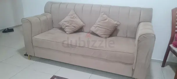 Beige 2 set of 1-seater & 3-Seater Sofa Pair with Cushions — Good Condition