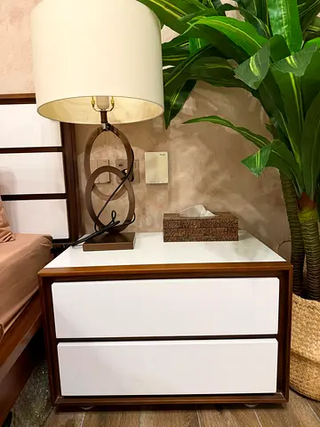 Wood & White Modern Bedside Table - 2 Drawer Nightstand