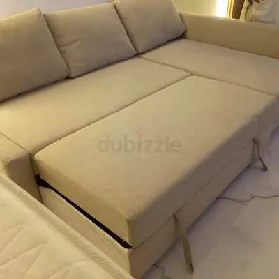 Beige L-Shaped Pull-Out Sofa Bed