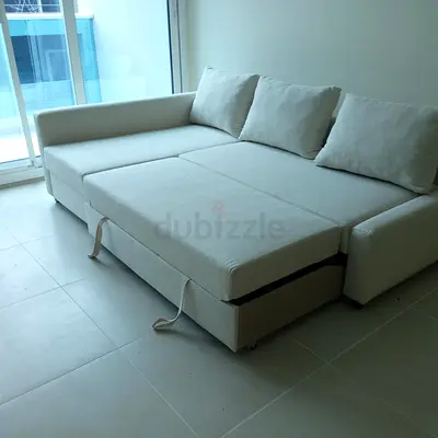 Comfortable L-Shaped Sofa Bed in Light Gray Fabric
