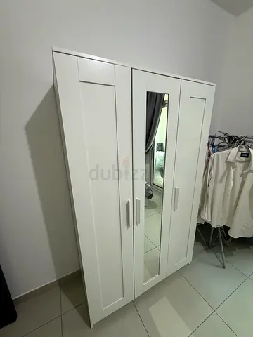 White 3-Door Wardrobe with Mirror - Good Condition