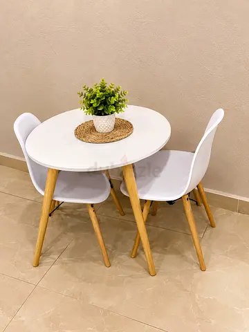 Modern White Round Dining Set with Two Chairs
