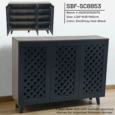 3-Door Shoe Cabinet / Storage Sideboard in Oak & Black - Spacious