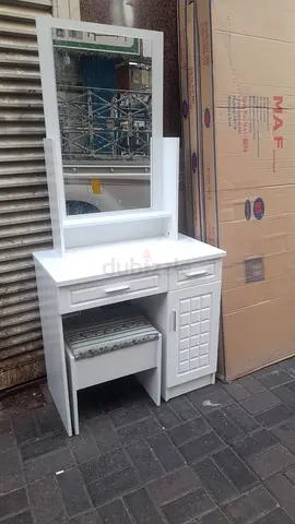 White Dressing Table with Mirror and Stool - Compact Vanity Unit