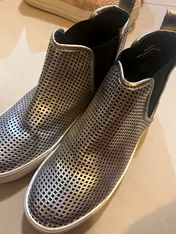 Silver perforated slip-on kids' sneakers - light use, excellent condition