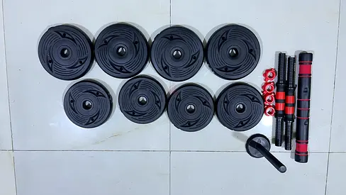 2-in-1 Adjustable Dumbbell Set with Barbell Connector Bar (14 kg). HOUSE SHIFTING SALE
