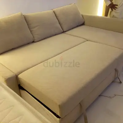 Modern Beige Fabric L-Shape Sofa Bed with Pull-out Section