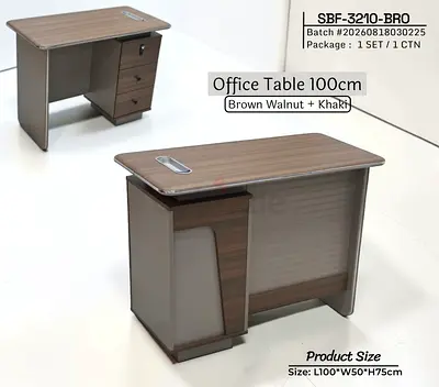 Wooden Office Desk with 3-Drawer Pedestal - 100cm (Brown Walnut)