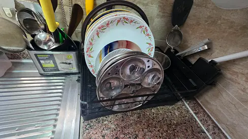 Used Stainless Steel Dish Drying Rack with Cutlery Holder