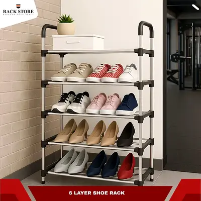 SHOE RACK, PREMIUM STEEL SHOE ORGANIZER, 5 LAYER SHOE STORAGE SHELF