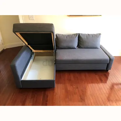 Grey L-shaped Storage Sofa Bed — Compact Corner Chaise