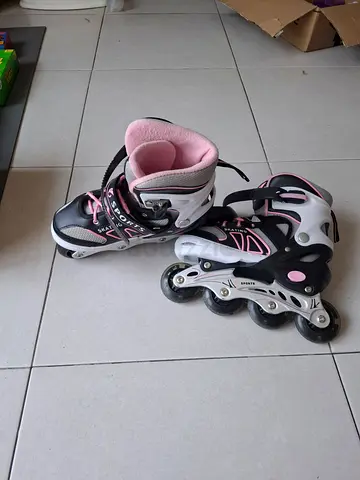 Pair of kids inline roller skates - pink/black, good condition