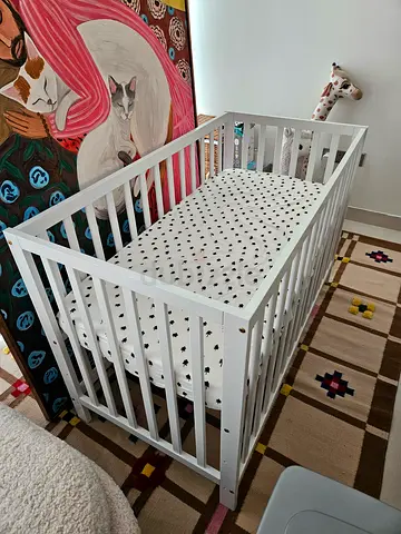 White Wooden Baby Crib - Good Condition