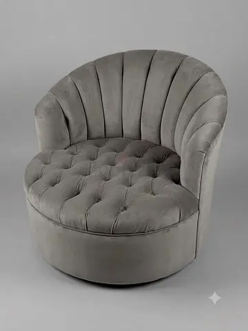 Grey Velvet Accent Swivel Tub Chair with Tufted Seat