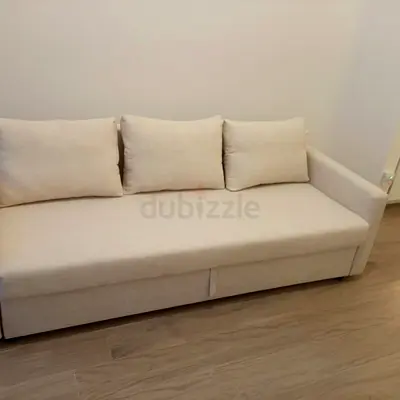 Comfortable 3-Seater Sofa Bed in Cream Fabric