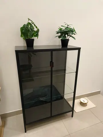 Black Metal and Glass Display Cabinet - Compact Storage/Display