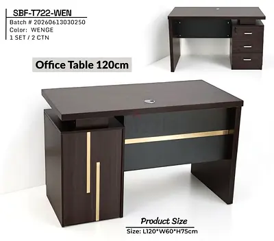 Wenge 120cm Office Desk with Drawers and Cabinet - L120 x W60 x H75cm