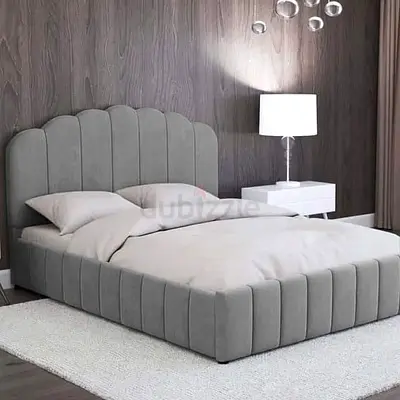 Modern Grey Upholstered Queen Bed with Padded Headboard