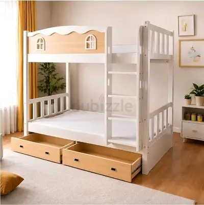 Solid Wood White & Natural Bunk Bed with Storage Drawers - Kids