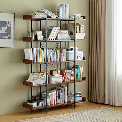 Sturdy 5 Layers Bookshelf, Walnut Color 120*35*175 cm