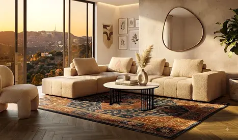 Large Vintage-Style Area Rug — Warm Middle Eastern/Indian Design