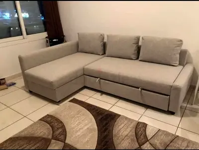 Light grey L-shaped sofa with storage, 3-seater chaise lounge