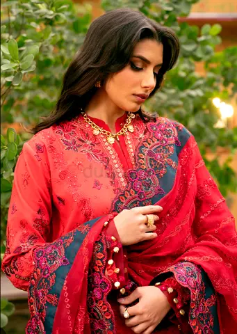 Maryum and Maria carrot red fully embroidered luxury suit size medium fully loaded embroidered
