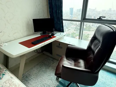 Executive L-Shaped Office Desk + Premium Leather Chair (Like new - only 1 Yr Used)