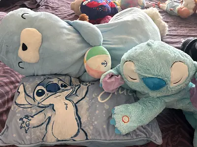 Set of 3 Stitch plush toys and pillow - light blue, good used condition