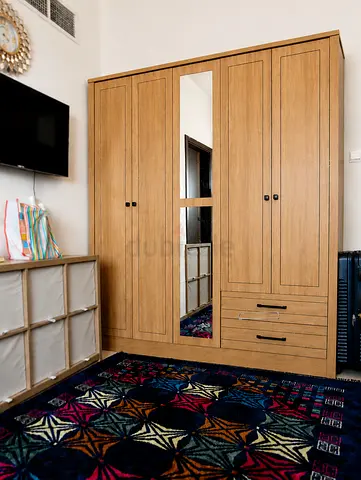 Wooden 5-Door Wardrobe with Mirror and Drawers - Good Condition