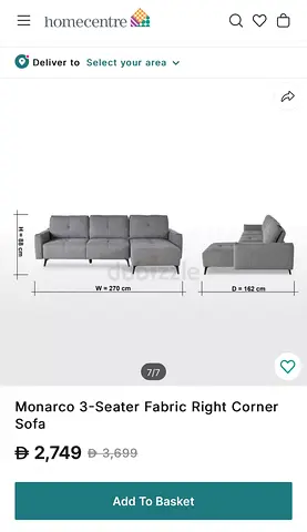 3-seater Monarco L-shape sectional sofa