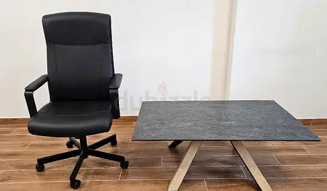 Black Office Chair with Modern Rectangular Coffee Table - Good Condition