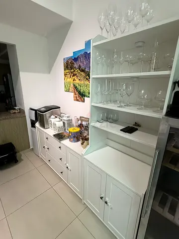 White Kitchen Cabinet / Sideboard with Open Shelves and Drawers