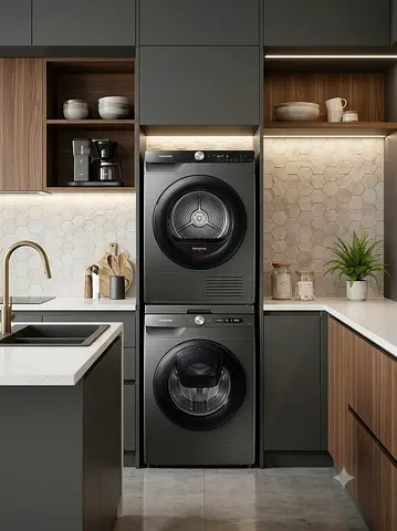 Samsung 9kg Stackable Washer & Dryer Set – Dark Grey | Good Condition