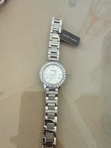 Fossil women's stainless steel watch with crystal bezel
