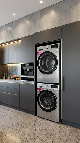 LG 10kg Front-Load Washer & Dryer Stack – Silver | Space-Saving Laundry Set
