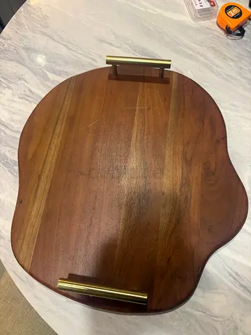 Acacia Wood Serving Tray – Organic Shape with Gold Handles – 45x40 cm