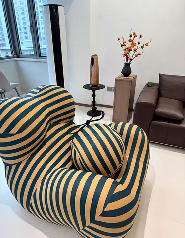 Modern Striped Accent Lounge Chair with Round Cushion