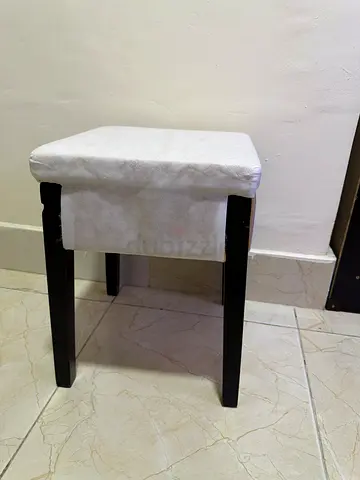 Small Upholstered Footstool / Vanity Stool with Dark Wooden Legs