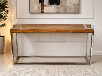Marina Home Wood Top Console Table with Stainless Steel Frame - Modern Hallway Table