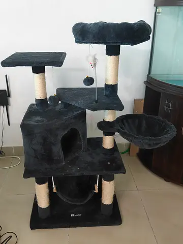 Multi Level Dark Gray Cat Tree with Scratching Posts and Hammock
