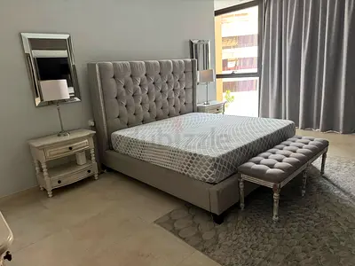 Selling high quality from pottery barn bed with side table and dressing table like a new