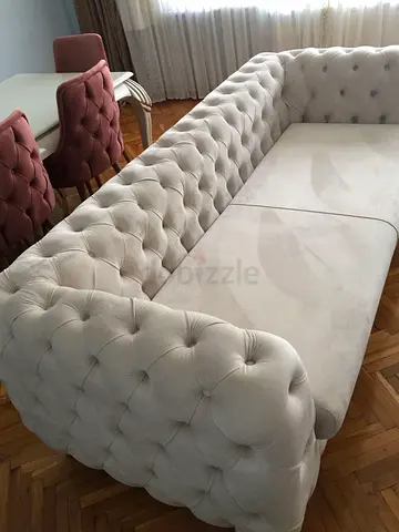 Customised Beige Chesterfield Velvet Sofa