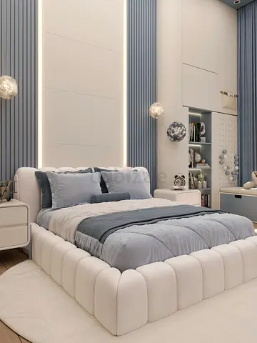Modern Upholstered Bed Frame with Matching Nightstands